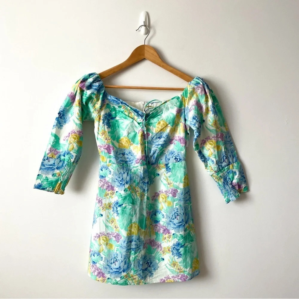 Zara Floral Poplin Sweetheart Mini Dress Blogger Fav Size Small - Picture 7 of 11